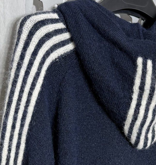 Robe maille à capuche oversize marine Sportswear Bandes écrues Douceur +++ du 44 au 54/56