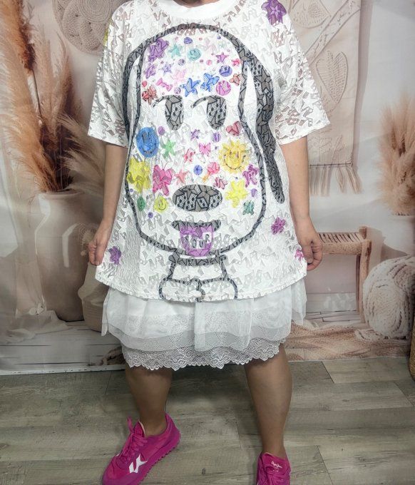 Top ample dentelle blanche L'Adorable Chien Multicolore du 34 au 46/48