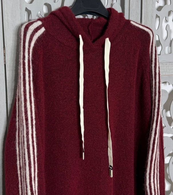Robe maille à capuche oversize Bordeaux Sportswear Bandes écrues Douceur +++ du 44 au 54/56