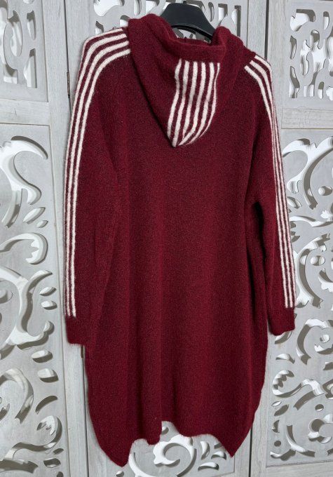 Robe maille à capuche oversize Bordeaux Sportswear Bandes écrues Douceur +++ du 44 au 54/56