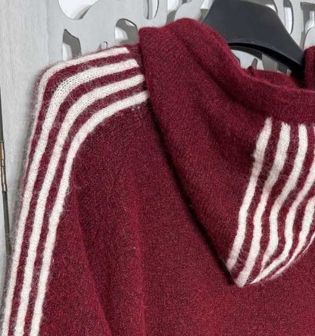 Robe maille à capuche oversize Bordeaux Sportswear Bandes écrues Douceur +++ du 44 au 54/56