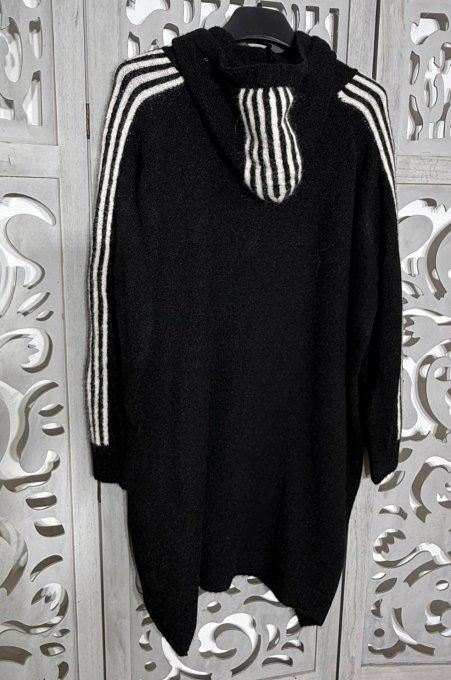 Robe maille à capuche oversize noire Sportswear Bandes écrues Douceur +++ du 44 au 54/56