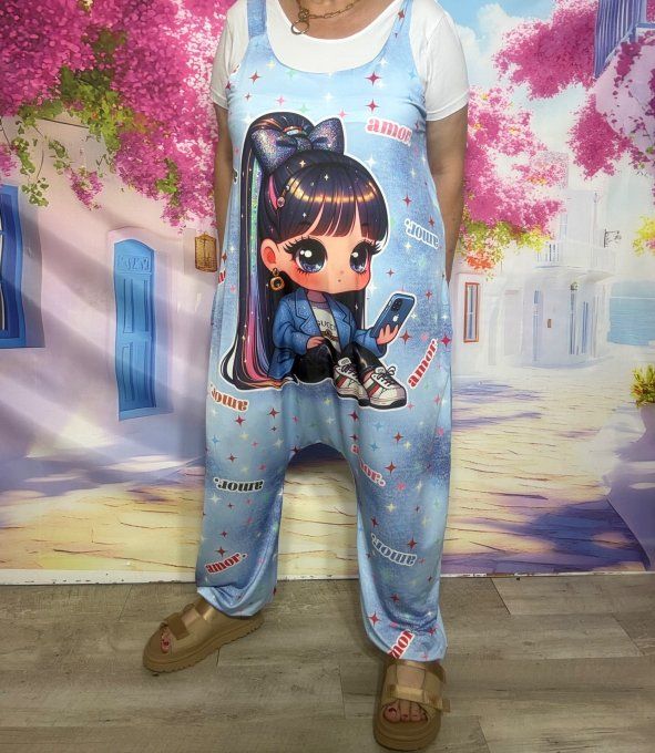 Combinaison  salopette sarouel Lycra ciel Fashion Pretty Little Girl confort +++ du 38 au 52