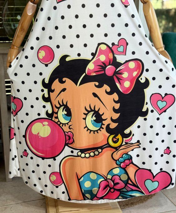 Robe trapèze longue à bretelles blanche Betty boop bubble du 40 au au 50/52