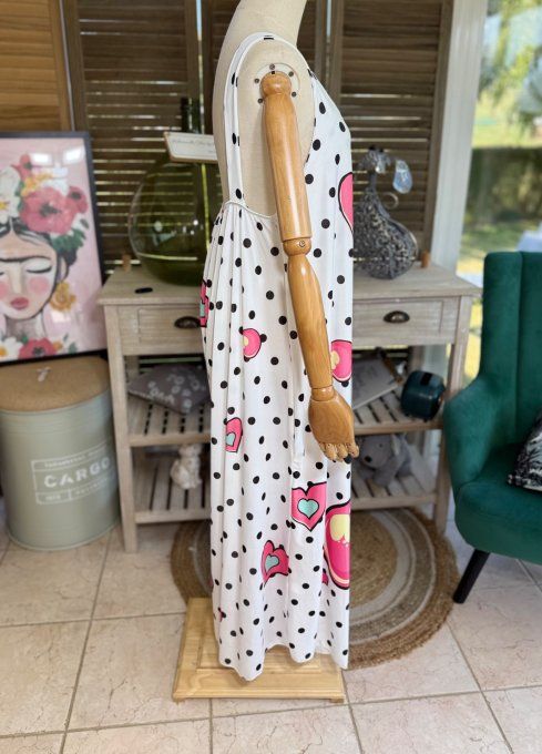 Robe trapèze longue à bretelles blanche Betty boop bubble du 40 au au 50/52