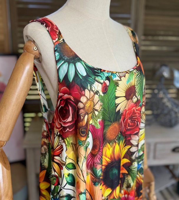 Robe trapèze longue à bretelles multicolore The Hippie Girl du 40 au au 50/52