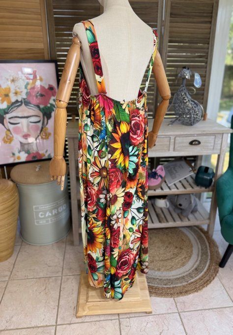 Robe trapèze longue à bretelles multicolore The Hippie Girl du 40 au au 50/52