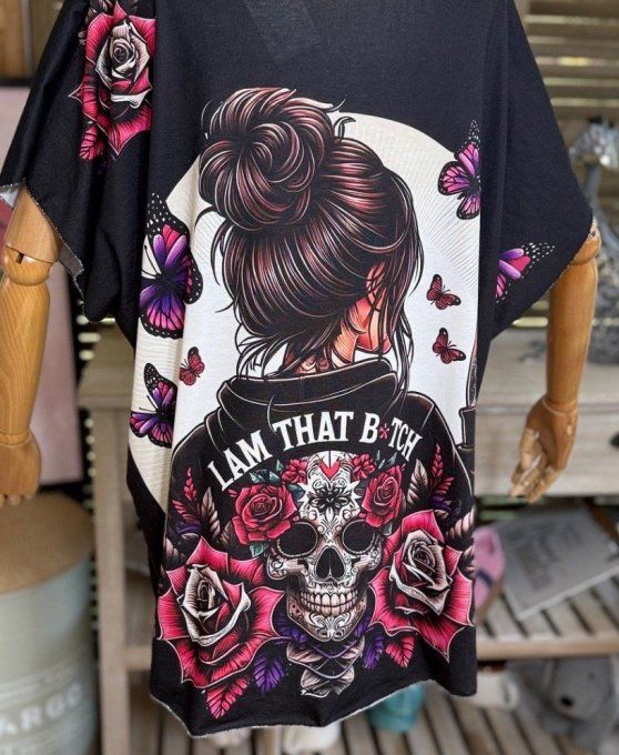 Top fin ample noir The Tattoo Skulls Girl du 40 au 52