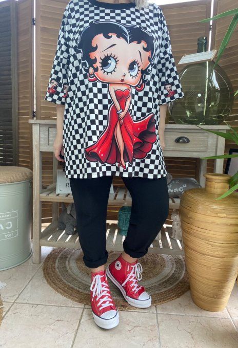 Top trapèze damier noir & blanc Betty Boop Pin up Rétro Chic du 42 au 50/52