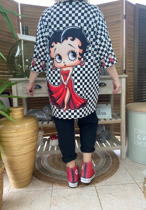 Top trapèze damier noir & blanc Betty Boop Pin up Rétro Chic du 42 au 50/52