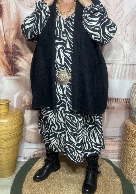 Robe longue oversize zébrée noire et blanche du 42 au 52