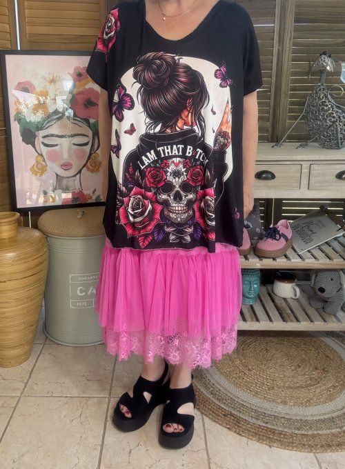 Top fin ample noir The Tattoo Skulls Girl du 40 au 52