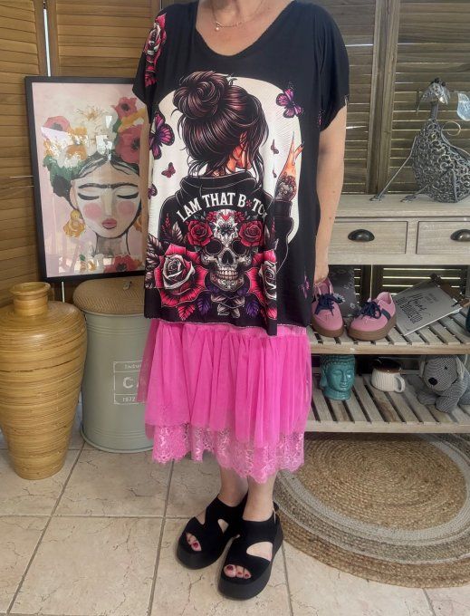 Top fin ample noir The Tattoo Skulls Girl du 40 au 52