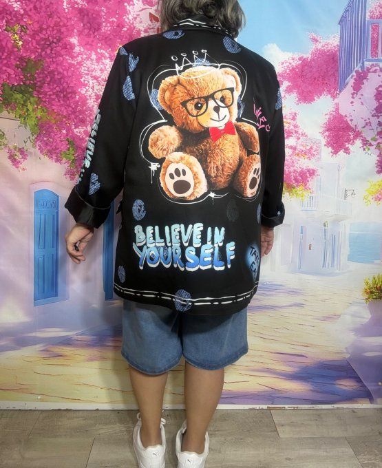 Veste blazer noire TOUTE DOUBLÉE  Teddy Bear Ourson du 40 au 48/50 et même + si portée ouverte 