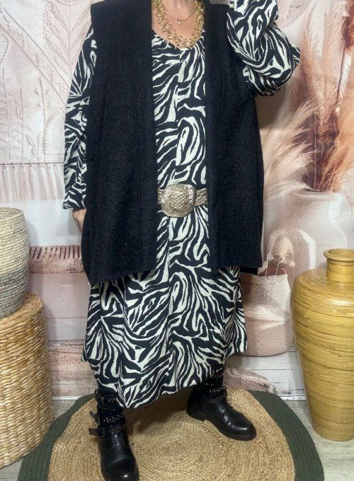 Robe longue oversize zébrée noire et blanche du 42 au 52