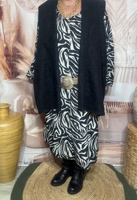 Robe longue oversize zébrée noire et blanche du 42 au 52