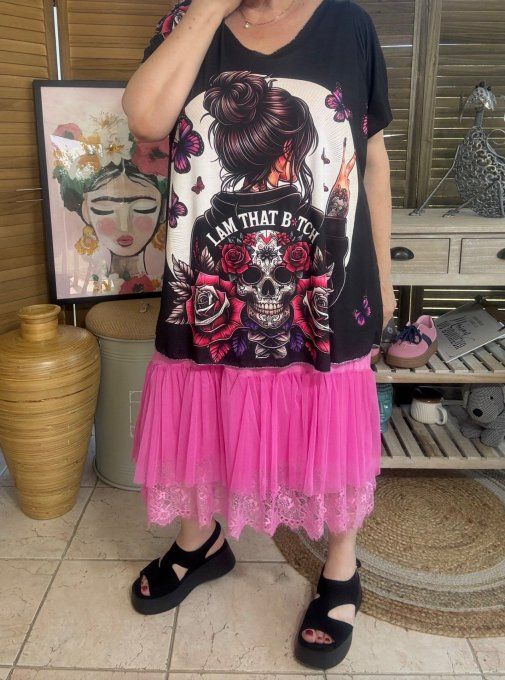 Fond de robe CARLA fuschia viscose et dentelle confort +++ du 40 au 50 (avec défaut !!!)