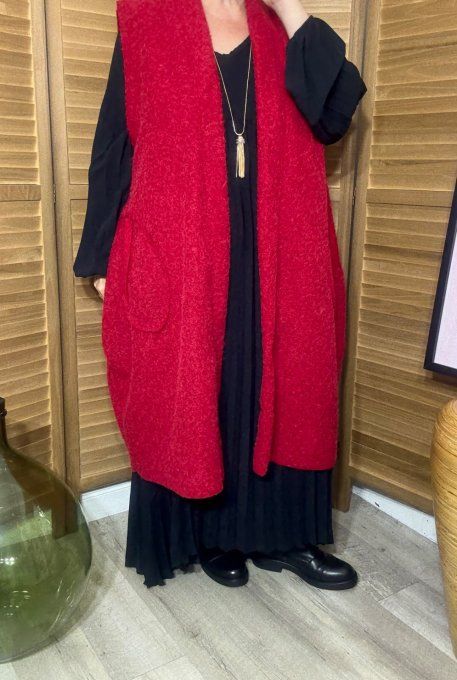 Robe longue ample plissée noire manches longues du 44 au 56