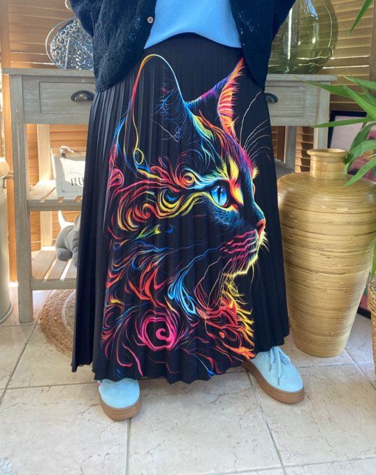 Jupe plissée longue ample noire Le Chat multicolore du 38 au 46 