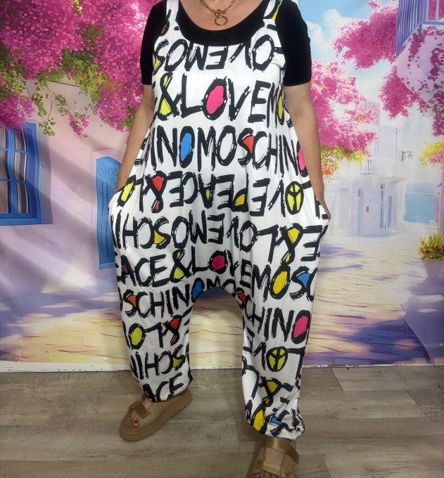Combinaison  salopette sarouel Lycra blanche Graffitis Street Art confort +++ du 38 au 52 