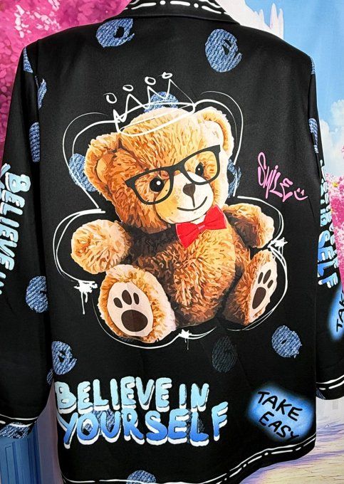 Veste blazer noire TOUTE DOUBLÉE  Teddy Bear Ourson du 40 au 48/50 et même + si portée ouverte 