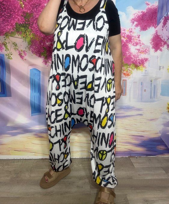 Combinaison  salopette sarouel Lycra blanche Graffitis Street Art confort +++ du 38 au 52 
