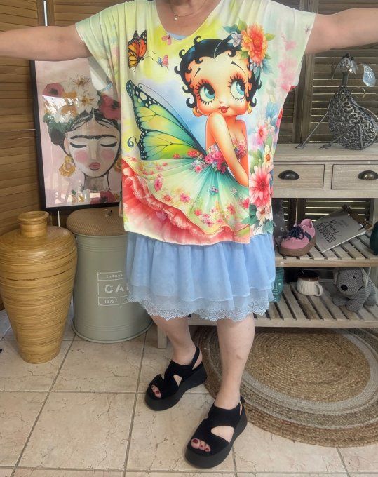 Top fin ample multicolore Betty Boop Fée Papillon du 40 au 52 