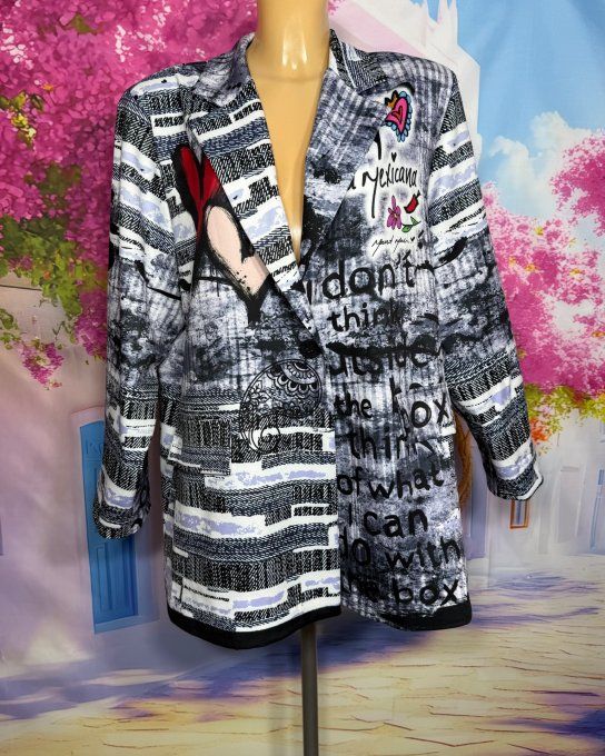 Veste blazer graffitis TOUTE DOUBLÉE  Coeurs Street Art du 40 au 48/50 et même + si portée ouverte