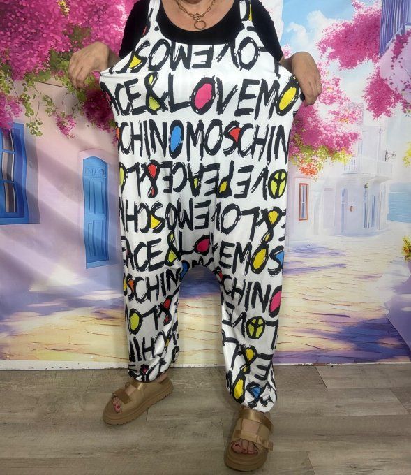 Combinaison  salopette sarouel Lycra blanche Graffitis Street Art confort +++ du 38 au 52 