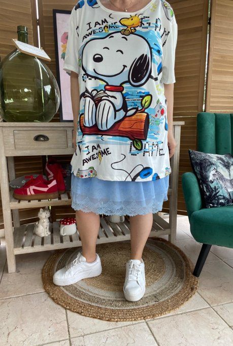 Top ample blanc Snoopy & Woodstock in Love du 40 au 52