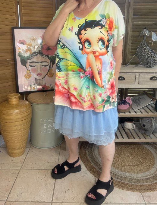 Top fin ample multicolore Betty Boop Fée Papillon du 40 au 52 