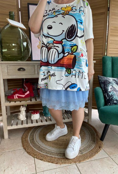 Top ample blanc Snoopy & Woodstock in Love du 40 au 52