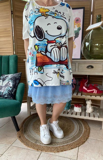 Top ample blanc Snoopy & Woodstock in Love du 40 au 52