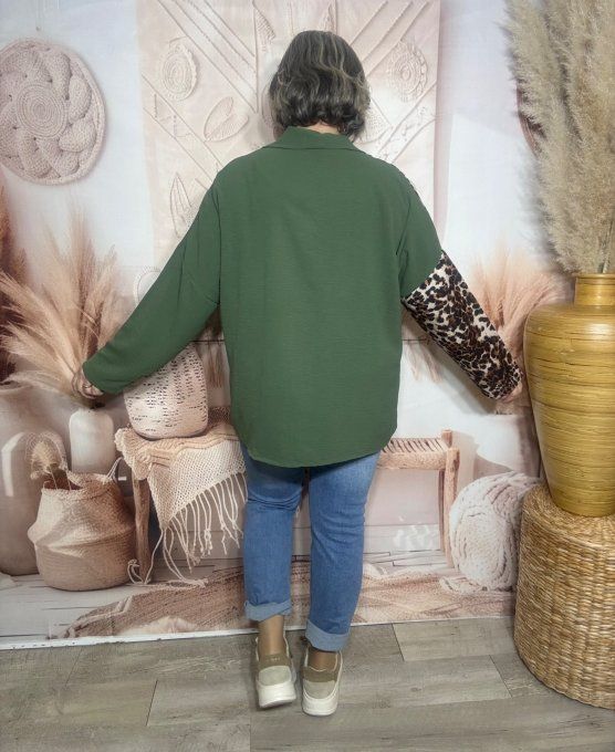 Chemise ample bicolore kaki Léopard camel caramel du 40 au 50/52 