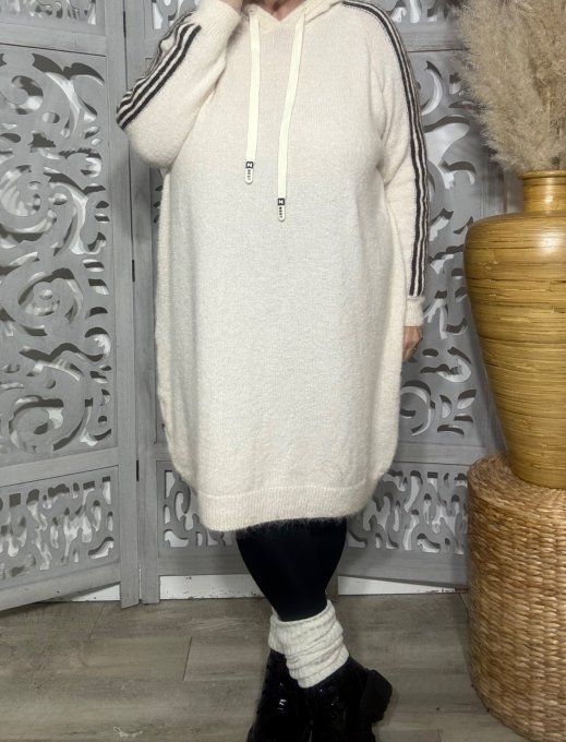 Robe maille à capuche oversize crème Sportswear Bandes Chocolat Douceur +++ du 44 au 54/56