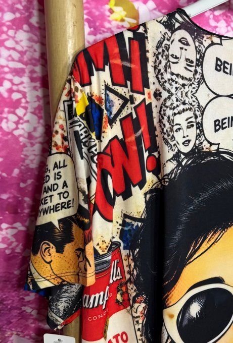 Tee-shirt fin trapèze oversize lycra multicolore Esprit BD Comics 1950's du 40 au 54