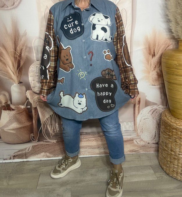 Chemise longue ample effet jeans stone My Lovely Cutty Dogs du 38 au 48