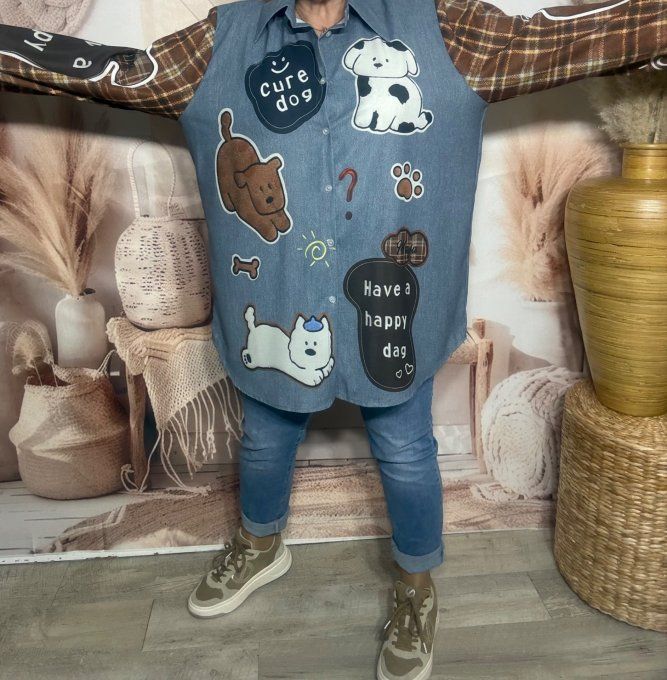 Chemise longue ample effet jeans stone My Lovely Cutty Dogs du 38 au 48