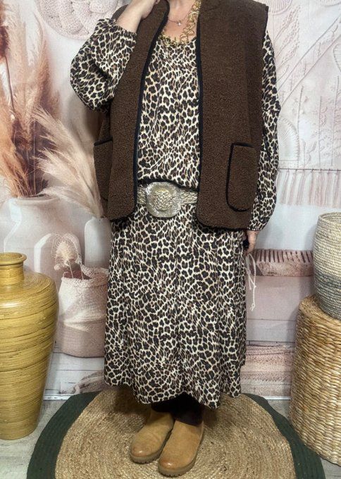 Gilet sans manches Sherpa chocolat doublé suédine du 38 au 46/48 et même +