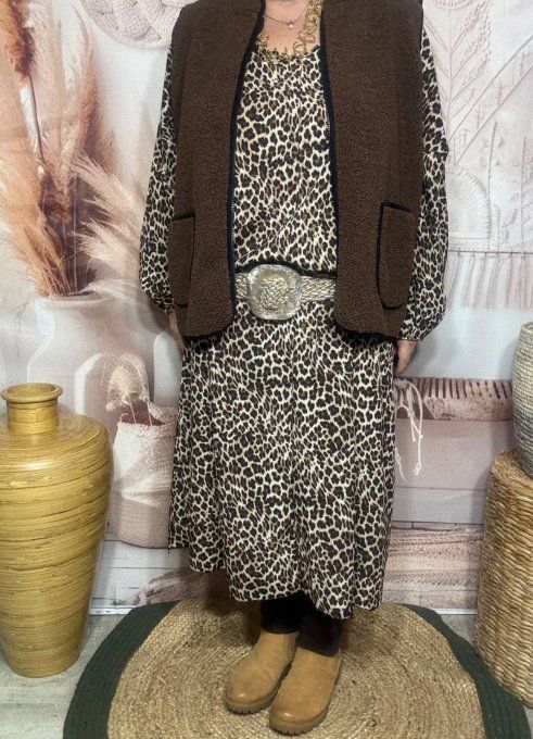 Gilet sans manches Sherpa chocolat doublé suédine du 38 au 46/48 et même +