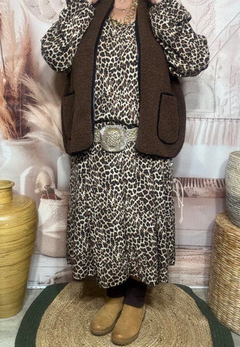 Gilet sans manches Sherpa chocolat doublé suédine du 38 au 46/48 et même +