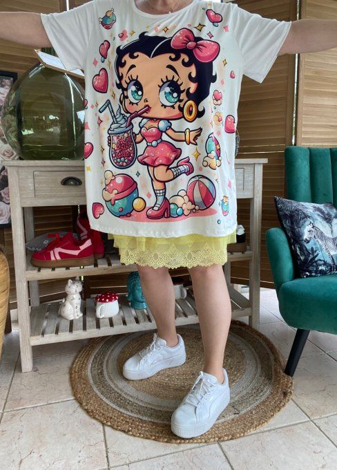 Top ample blanc Betty Boop Bubble du 40 au 52 