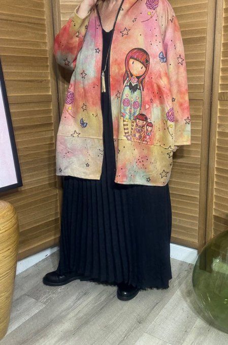 Manteau à capuche suédine beige rosé Gorjuss Poupées Santoro du 40 au 52 et même +