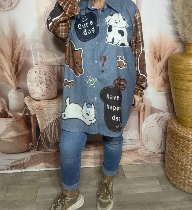 Chemise longue ample effet jeans stone My Lovely Cutty Dogs du 38 au 48