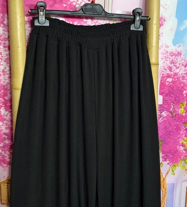Pantalon palazzo fluide noir finement côtelé taille élastiquée confort +++ du 38 au 50