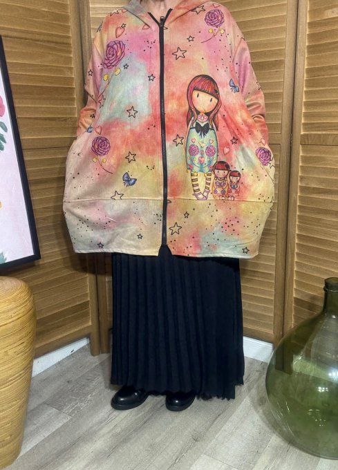 Manteau à capuche suédine beige rosé Gorjuss Poupées Santoro du 40 au 52 et même +