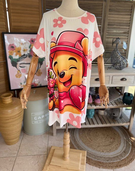 Tunique longue ou robe courte blanche Winnie l'Ourson du 40 au 50/52 