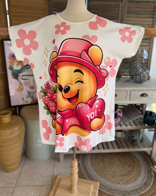 Tunique longue ou robe courte blanche Winnie l'Ourson du 40 au 50/52 