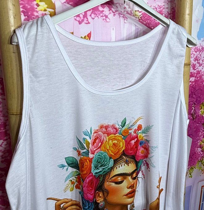 Débardeur trapèze blanc Frida Kahlo Painting Woman du 40 au 50/52  