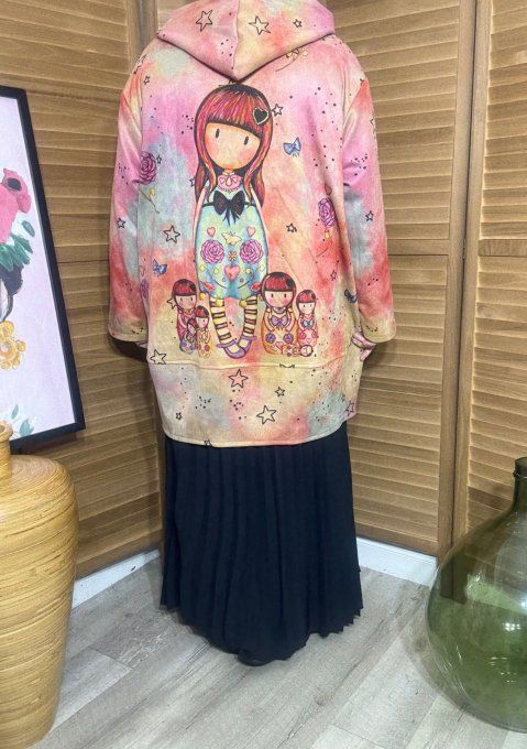Manteau à capuche suédine beige rosé Gorjuss Poupées Santoro du 40 au 52 et même +
